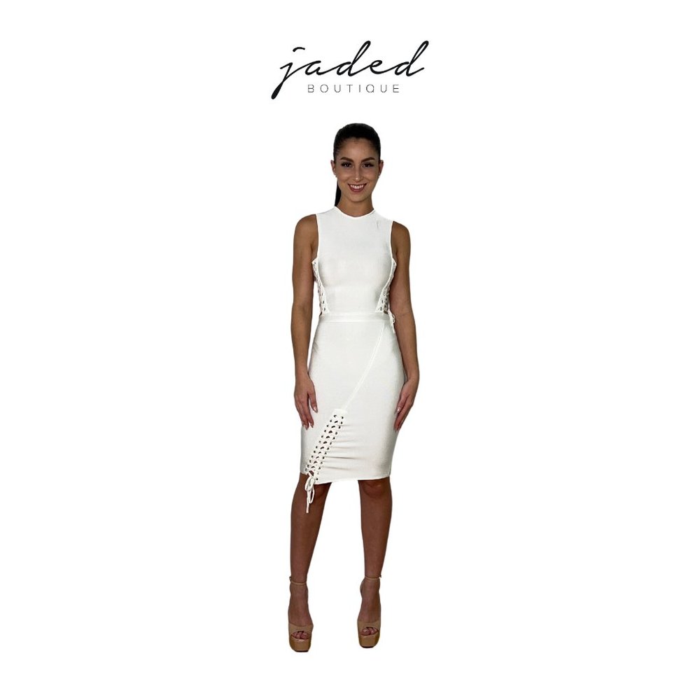 White Lace Up Cocktail Dress